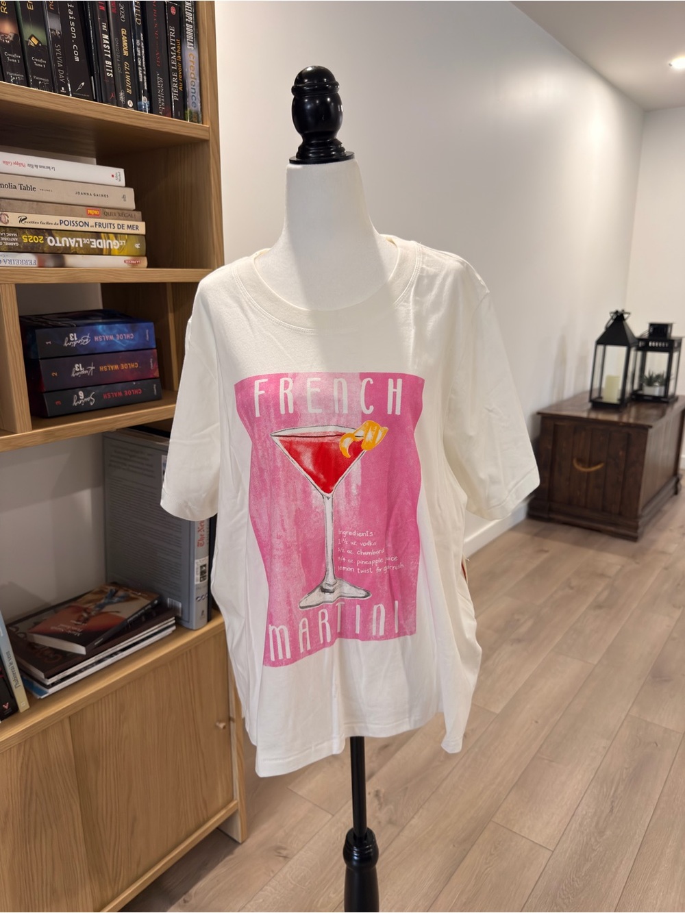 Wildfox White Tee with Pink French Martini Graphic